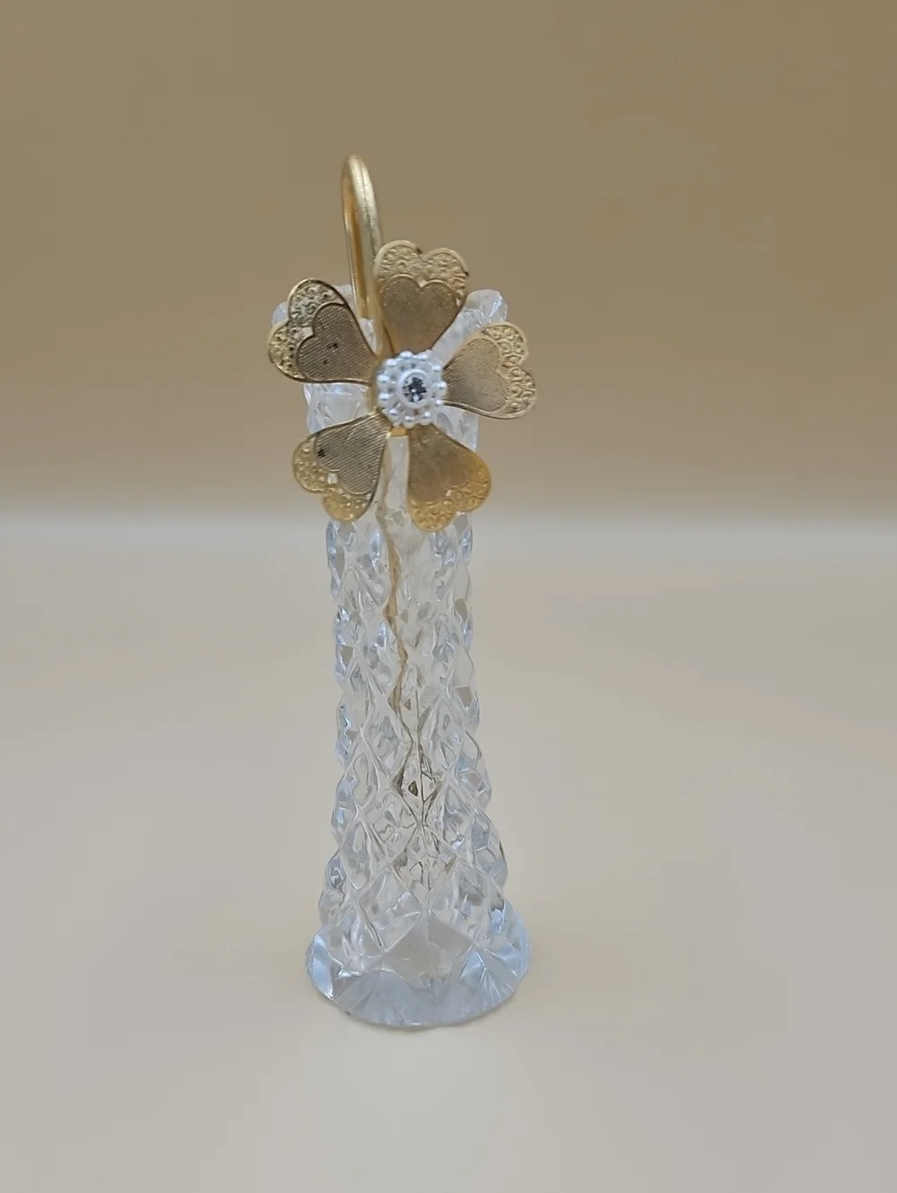 Glass Crystal Bud Vase with Golden Floral Accent